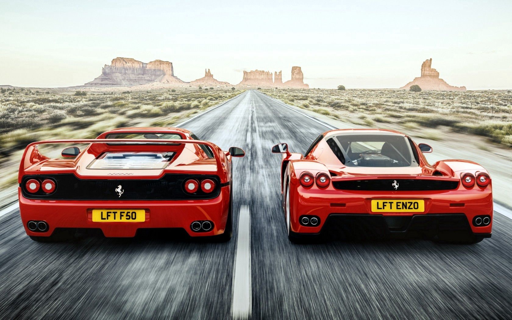 ferrari, f50, enzo, rear view, speed, road