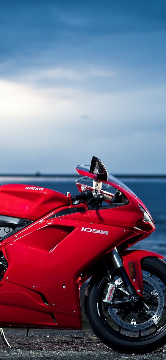 ducati, 1098, motorcycle, sea, red