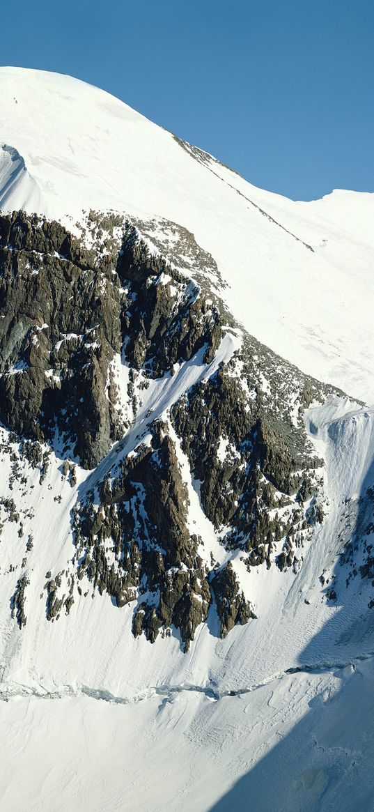 mountain, top, rock, snow, height, gray, white, blue