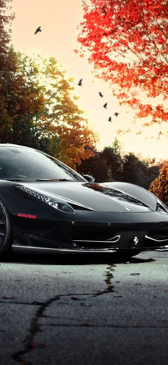 ferrari, 458 italia, car, side view, black