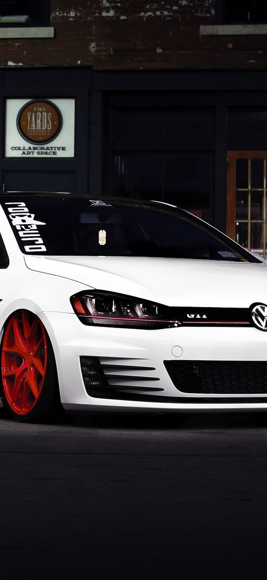 volkswagen golf, gti, white, front view