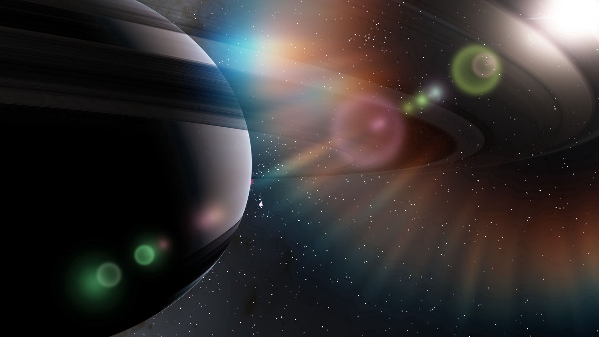 rendering, space, planets, light