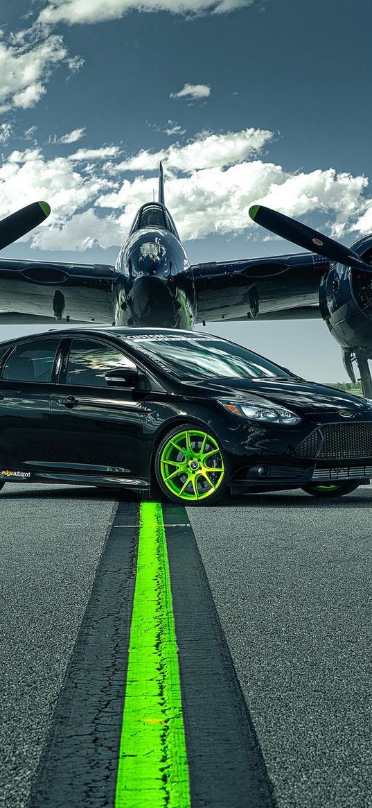 ford focus, st, ford, plane, runway