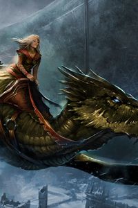 Preview wallpaper a song of ice and fire roleplaying, queen alysanne, game of thrones, dragon, girl, cold, flight, city
