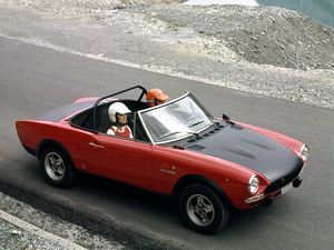 Preview wallpaper abarth, fiat 124, spider, red, blac, side view, pilots, old, road, car