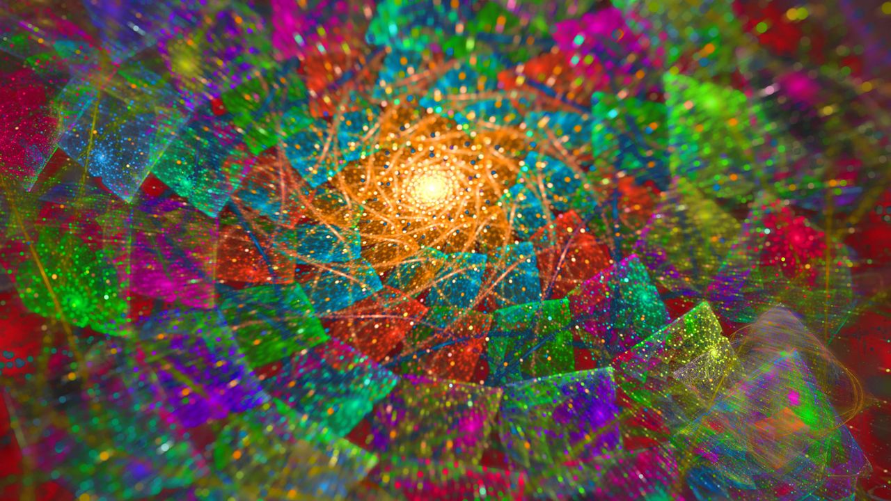 Wallpaper abstraction, colorful, glare, dots, fractal