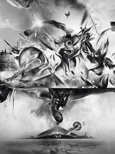 Preview wallpaper abstraction, drawing, explosion, fantasy, art, bw