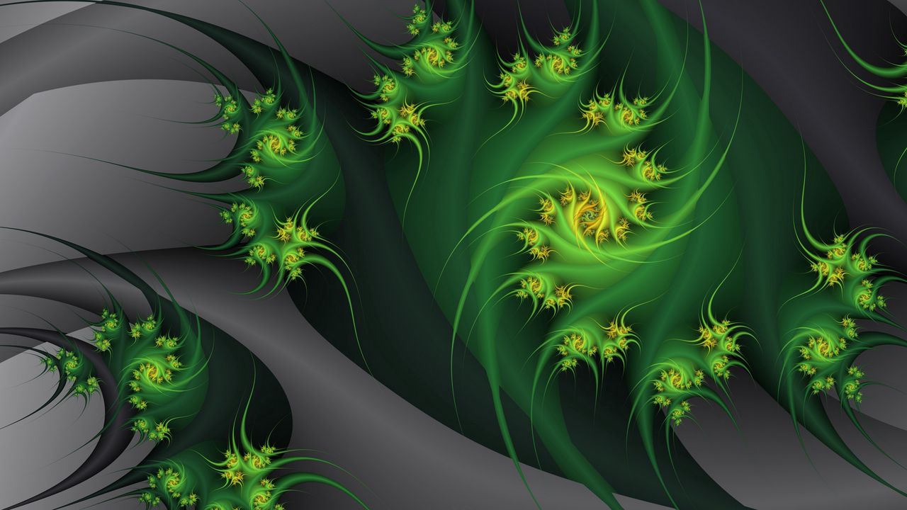 Wallpaper abstraction, embrace, fractal, flowers, gray, green, plant