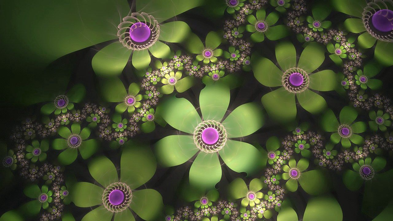 Wallpaper abstraction, fractal, flowers, greens