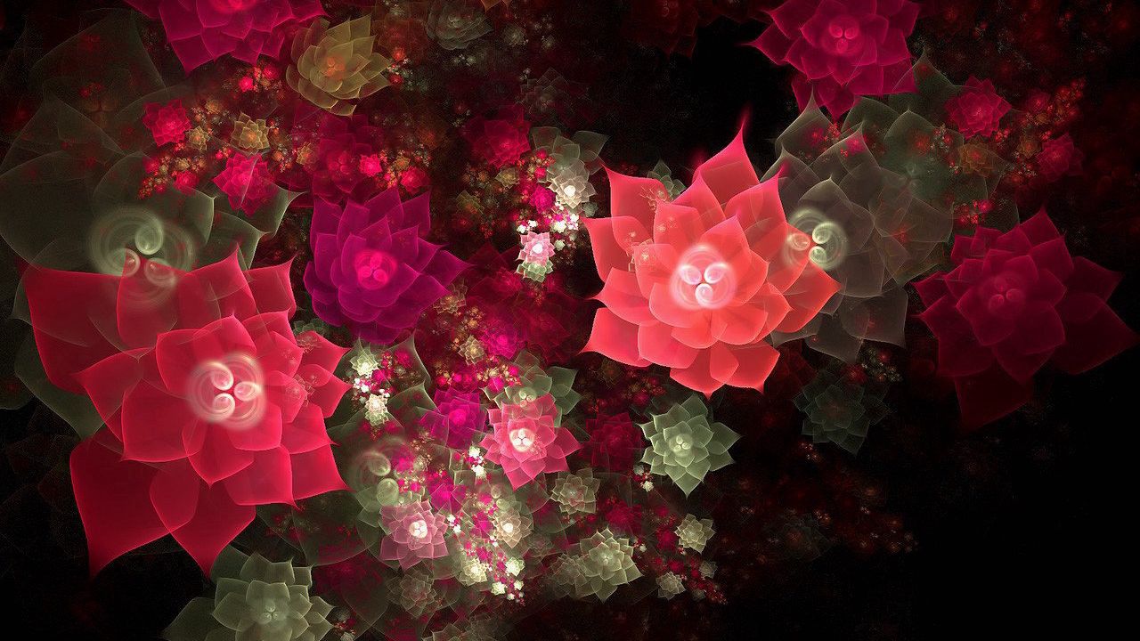 Wallpaper abstraction, fractal, flowers, pink, red