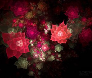 Preview wallpaper abstraction, fractal, flowers, pink, red