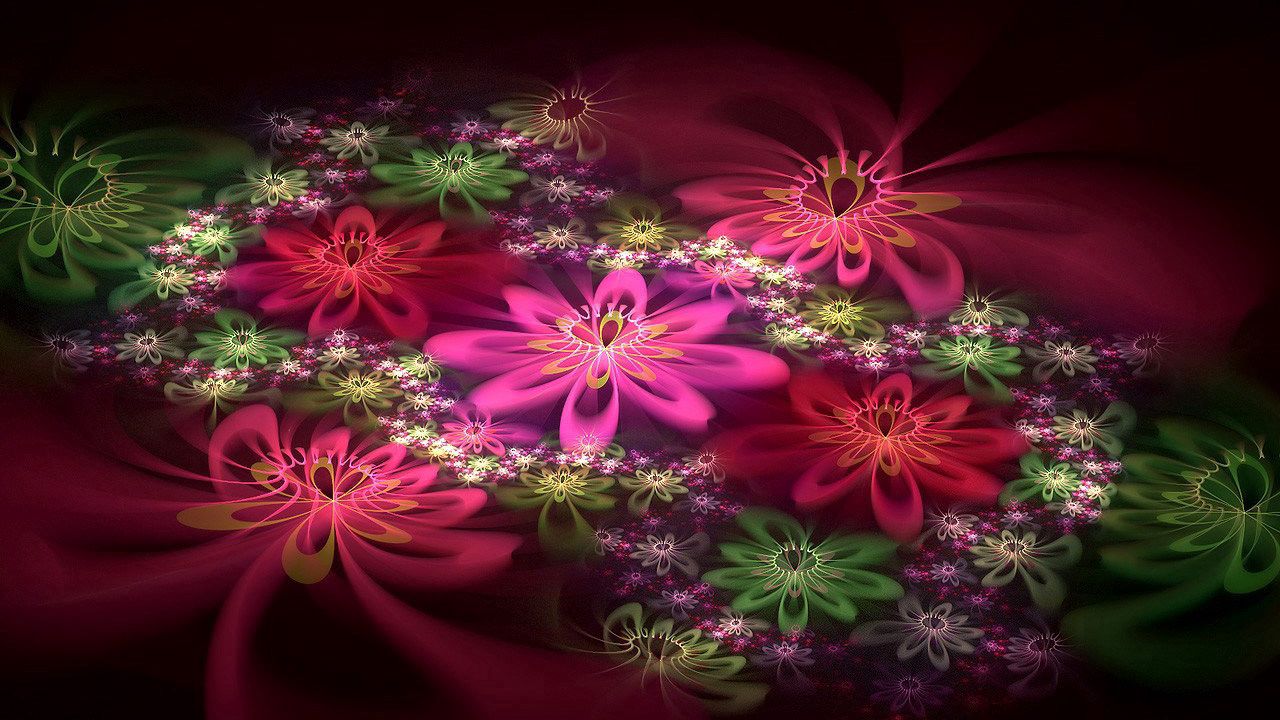 Wallpaper abstraction, fractal, flowers, pink