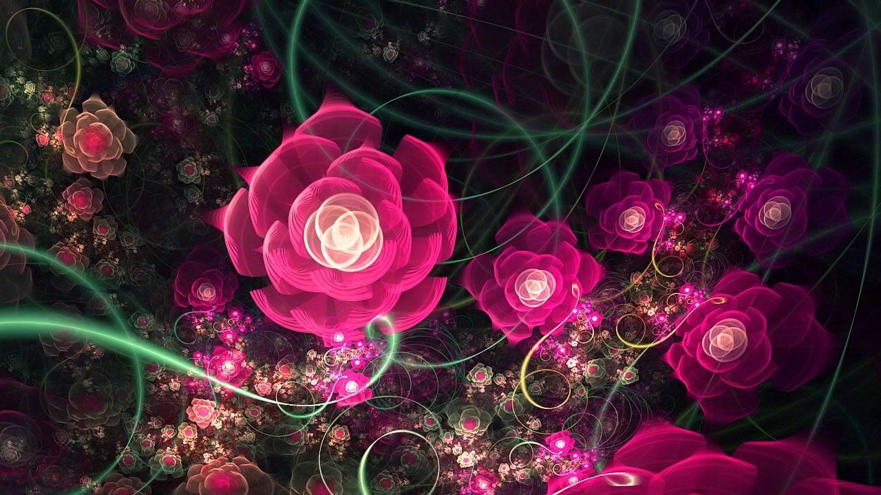 Wallpaper abstraction, fractal, pink, flowers, flowering
