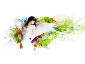 Preview wallpaper abstraction, girl, wings, angel