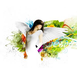 Preview wallpaper abstraction, girl, wings, angel