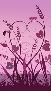 Preview wallpaper abstraction, pink, bird, grass, sun