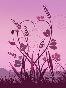 Preview wallpaper abstraction, pink, bird, grass, sun