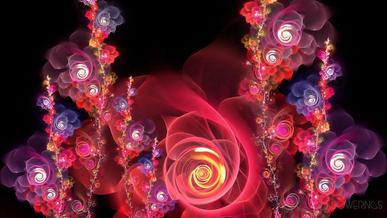 Wallpaper abstraction, pink, red, fractal, flowers