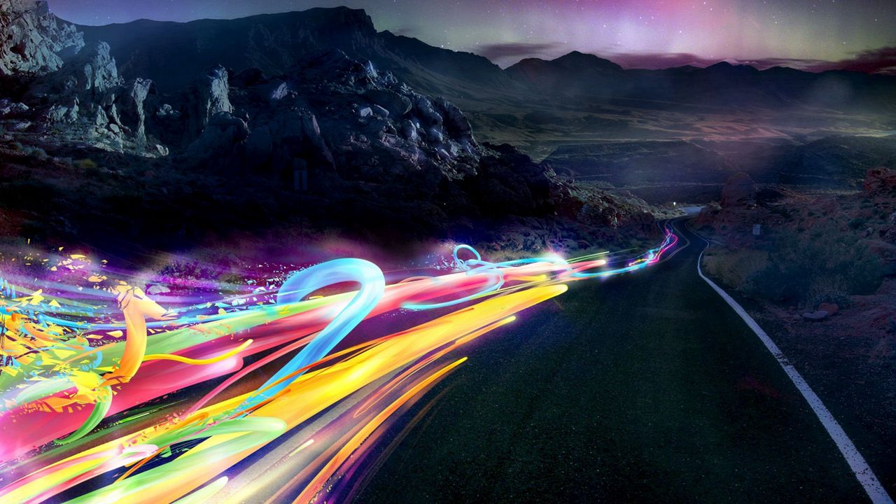 Wallpaper abstraction, speed, road, ribbons, lights