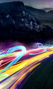 Preview wallpaper abstraction, speed, road, ribbons, lights