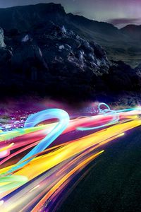 Preview wallpaper abstraction, speed, road, ribbons, lights