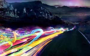 Preview wallpaper abstraction, speed, road, ribbons, lights