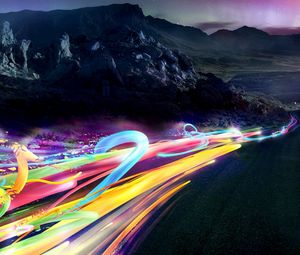 Preview wallpaper abstraction, speed, road, ribbons, lights