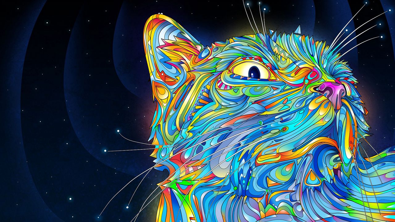 Wallpaper abstraction, vector, cat, colorful, paint