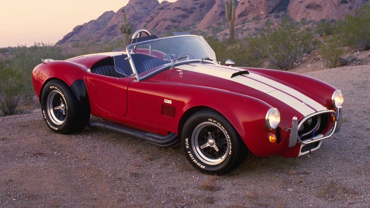 Wallpaper ac, cobra, 1962, red, sports, retro, style, side view, convertible, desert, car