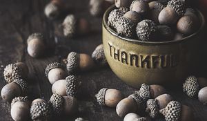 Preview wallpaper acorns, bowl, blur