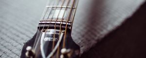 Preview wallpaper acoustic guitar, guitar, fretboard, strings, music, focus