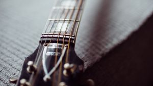 Preview wallpaper acoustic guitar, guitar, fretboard, strings, music, focus