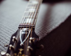 Preview wallpaper acoustic guitar, guitar, fretboard, strings, music, focus