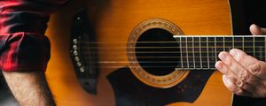 Preview wallpaper acoustic guitar, guitar, guitarist, notes, music