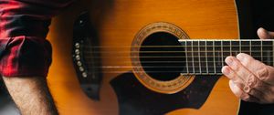 Preview wallpaper acoustic guitar, guitar, guitarist, notes, music