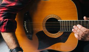Preview wallpaper acoustic guitar, guitar, guitarist, notes, music