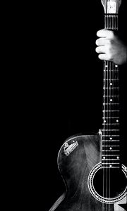 Preview wallpaper acoustic guitar, guitar, hand, musical instrument, music, black and white