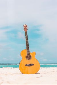 Preview wallpaper acoustic guitar, guitar, instrument, beach, summer, music