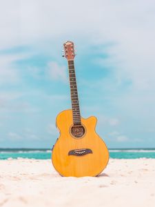 Preview wallpaper acoustic guitar, guitar, instrument, beach, summer, music