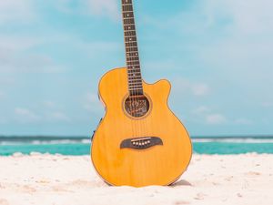 Preview wallpaper acoustic guitar, guitar, instrument, beach, summer, music