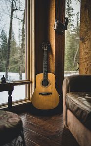 Preview wallpaper acoustic guitar, guitar, musical instrument, brown, wooden