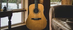 Preview wallpaper acoustic guitar, guitar, musical instrument, brown, wooden