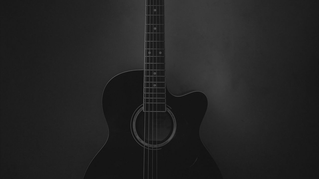 Wallpaper acoustic guitar, guitar, musical instrument, black, dark