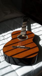 Preview wallpaper acoustic guitar, guitar, musical instrument, stripes, sheet
