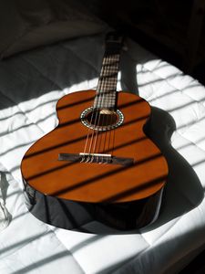 Preview wallpaper acoustic guitar, guitar, musical instrument, stripes, sheet