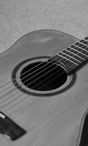 Preview wallpaper acoustic guitar, guitar, strings, music, black and white