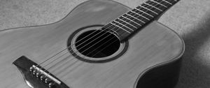 Preview wallpaper acoustic guitar, guitar, strings, music, black and white