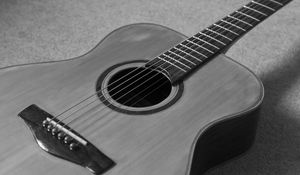 Preview wallpaper acoustic guitar, guitar, strings, music, black and white