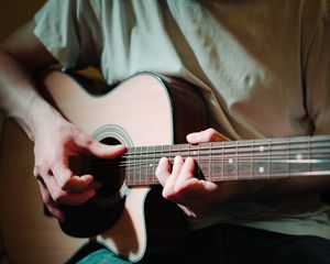 Preview wallpaper acoustic guitar, guitar, strings, guitarist, hands, music