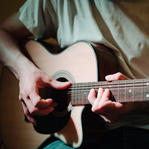 Preview wallpaper acoustic guitar, guitar, strings, guitarist, hands, music